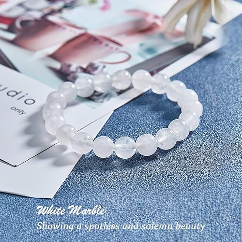 Miniatura 4 de OLYCRAFT 94 cuentas de mármol blanco natural de 0.315 pulgadas, hebras de cuentas de jade blanco, cuentas redondas sueltas de piedras preciosas de