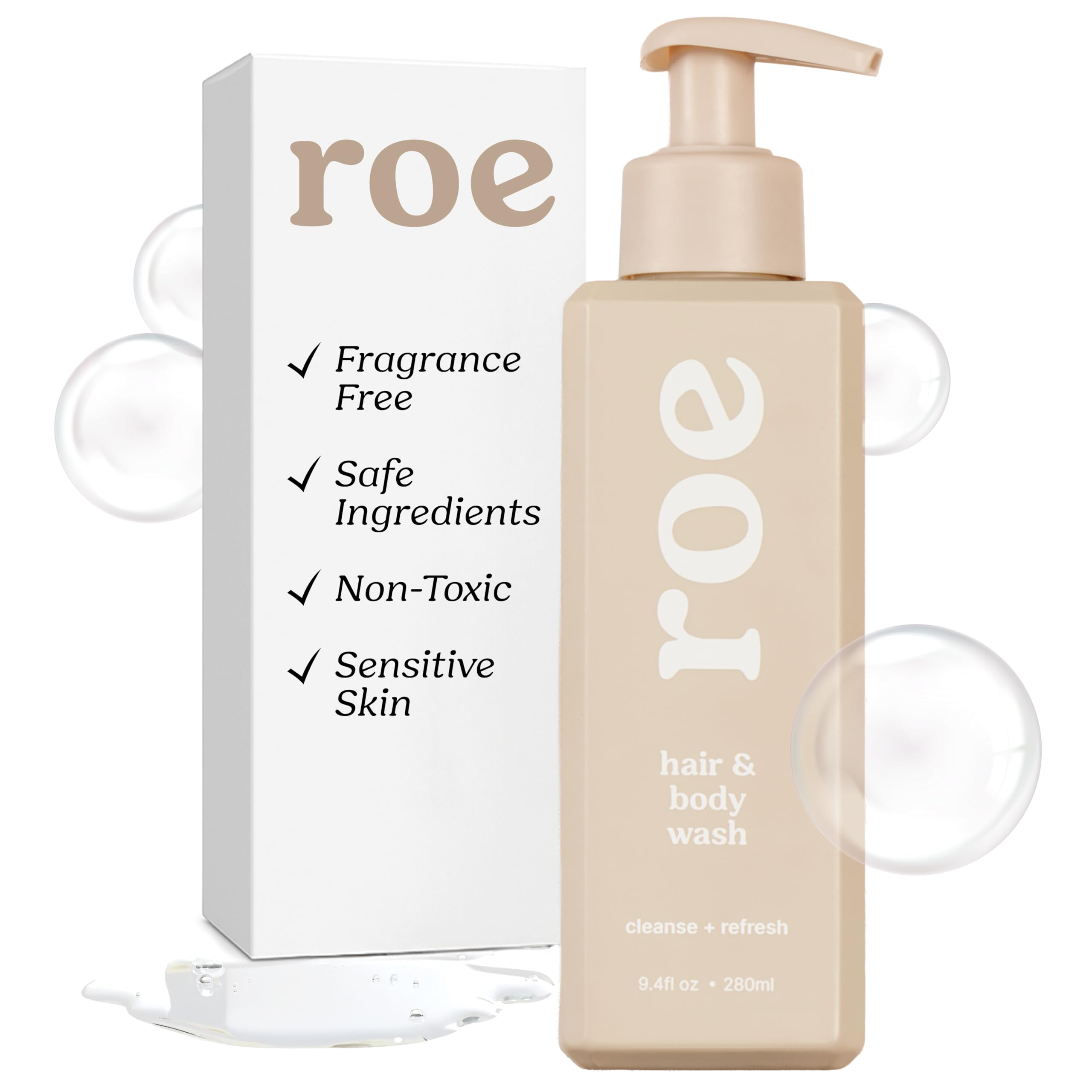 Roe Wellness- Baby Hair & Body Wash & Moisturizing Clean Ingredients | Suitable for Sensitive Skin, Fragrance-Free, Natural Vanilla Scent, Fresh Cleaning | 9.4 fl oz.