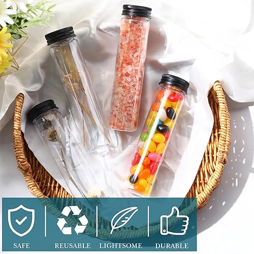 Miniatura 5 de Hsei 40 tubos de ensayo de plástico con tapas, tubos transparentes de 3.7 fl oz para especias de caramelo, flores secas, cuentas de semillas,
