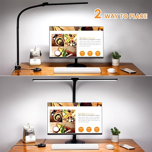 Miniatura 2 de LED Desk Lamp for Office Home, 24W Ultra Bright Double Head Desk Light with Clamp, Smart Controller Architect Task Lamp, Adjustable Flexible