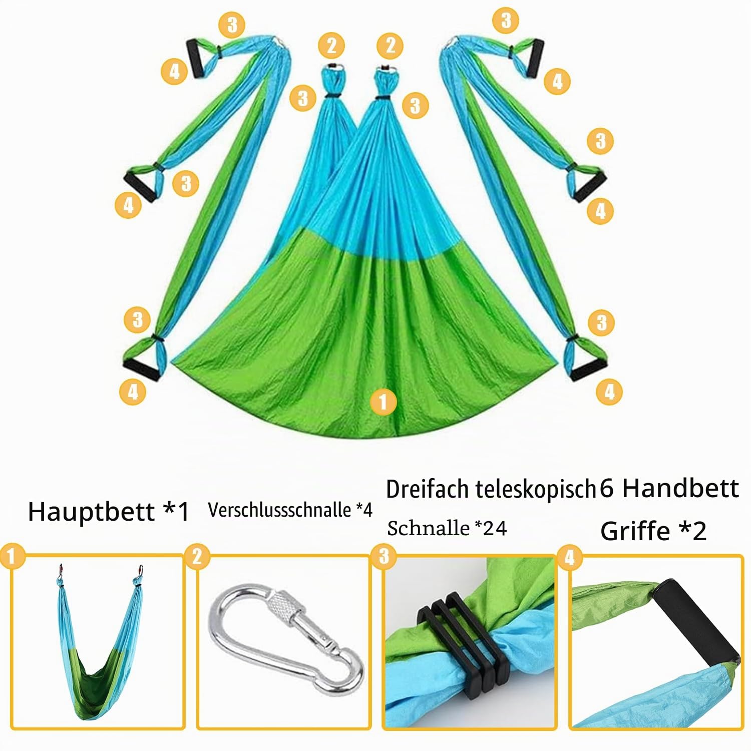 Aerial Yoga Hängematte Set, Aerial Yogatuch, Verstellbar Yoga Schaukel Tuch, Schaukeltuch, Yogatuch Zum Aufhängen für Pilates Ballett Cheerleading Gymnastik, Kapazität 200kg