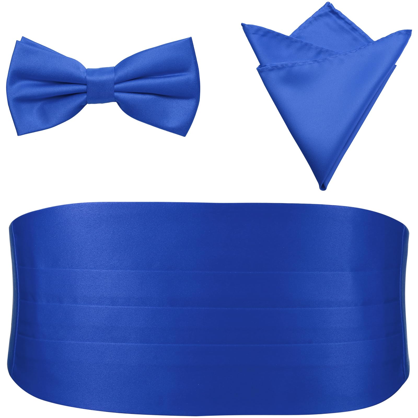 PenSee Mens Formal Solid Pre-tied Bow Tie &amp; Pocket Square &amp; Cummerbund Set Tuxedo Bow Ties for Men