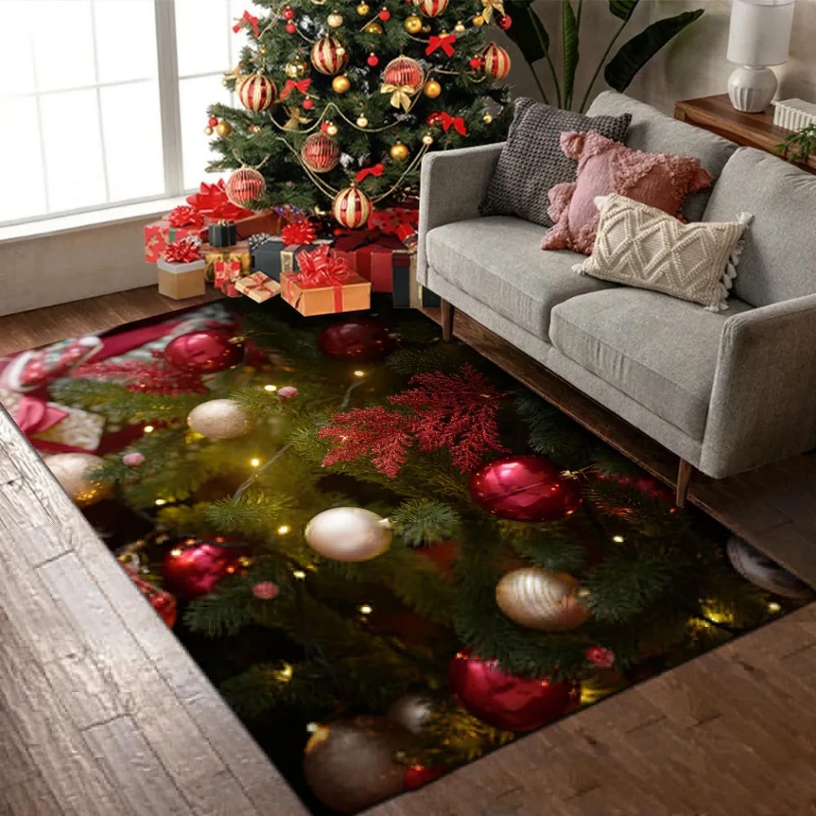 Christmas Area Rug - 3D Santa Illusion Pattern, Non Slip Soft