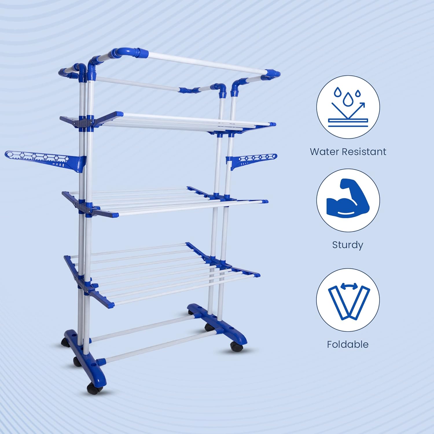 Amazon Brand - Umi 4 Level Foldable Powder Coated Mild Steel Cloth Drying Stand in Blue and Green Ironing Mat Combo Pack offers donot miss