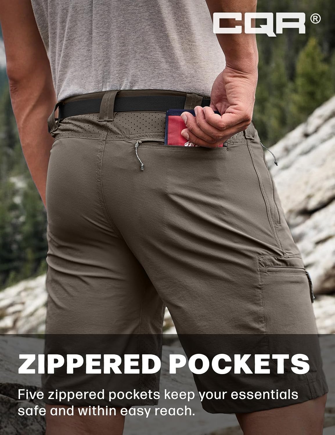 CQR Men's Quick Dry Stretch Hiking Cargo Shorts, Lightweight Water Resistant Tactical Casual, Golf & Outdoor with Pockets - Image 7