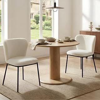 Juego de 2 Silla de Comedor de Lino/Piel con Patas de Metal, Silla de Cocina con Respaldo y Cojin Comodo, Taburete de Cocina para Tocador/Salon/Restaurante,Blanco
