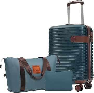 Carry on Luggage 22x14x9 Airline Approved, ABS Lightweight Hardside Suitcases With Wheels, TSA Lock, Luggage Sets 3 Piece for Business & Plane Inky Blue, 20INCH