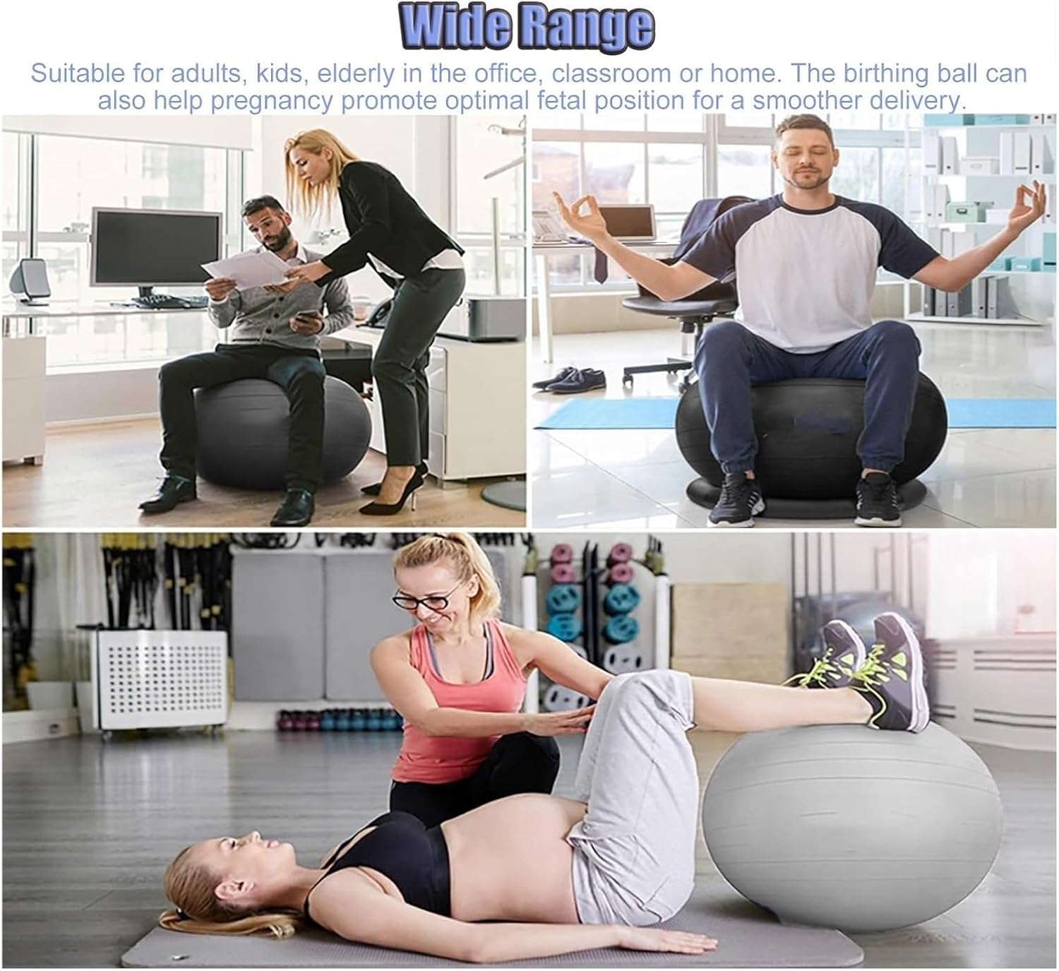Yoga Ball Chair,Yoga Ball，Exercise Ball, Balance Ball Chair with Adjustable Band & Stability Base Home Yoga Chair for Exercise/Improving Health Pregnancy Birthing Balls Seat(Black,Diameter 55cm ( 21 5