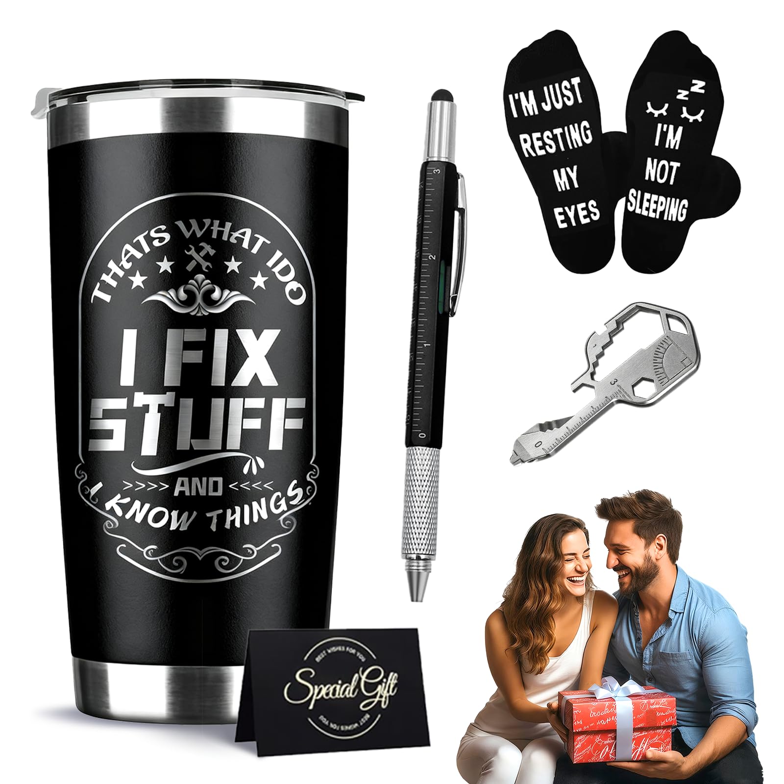 Solivive Birthday Gifts for Men Gift Set for Dad Father Husband Boyfriend, Novelty Gifts for Men for Man Christmas Fathers Day Birthday Stainless Steel Travel 20 Oz Tumbler