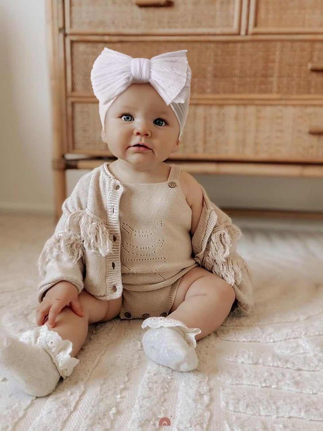 DRESHOW BQUBO Handmade Baby Headbands Soft & Stretchy Hair Bands with Bows Nylon Bows Hairbands for Girls Newborn Infant Toddlers Hair Accessories 3 pack - Image 3