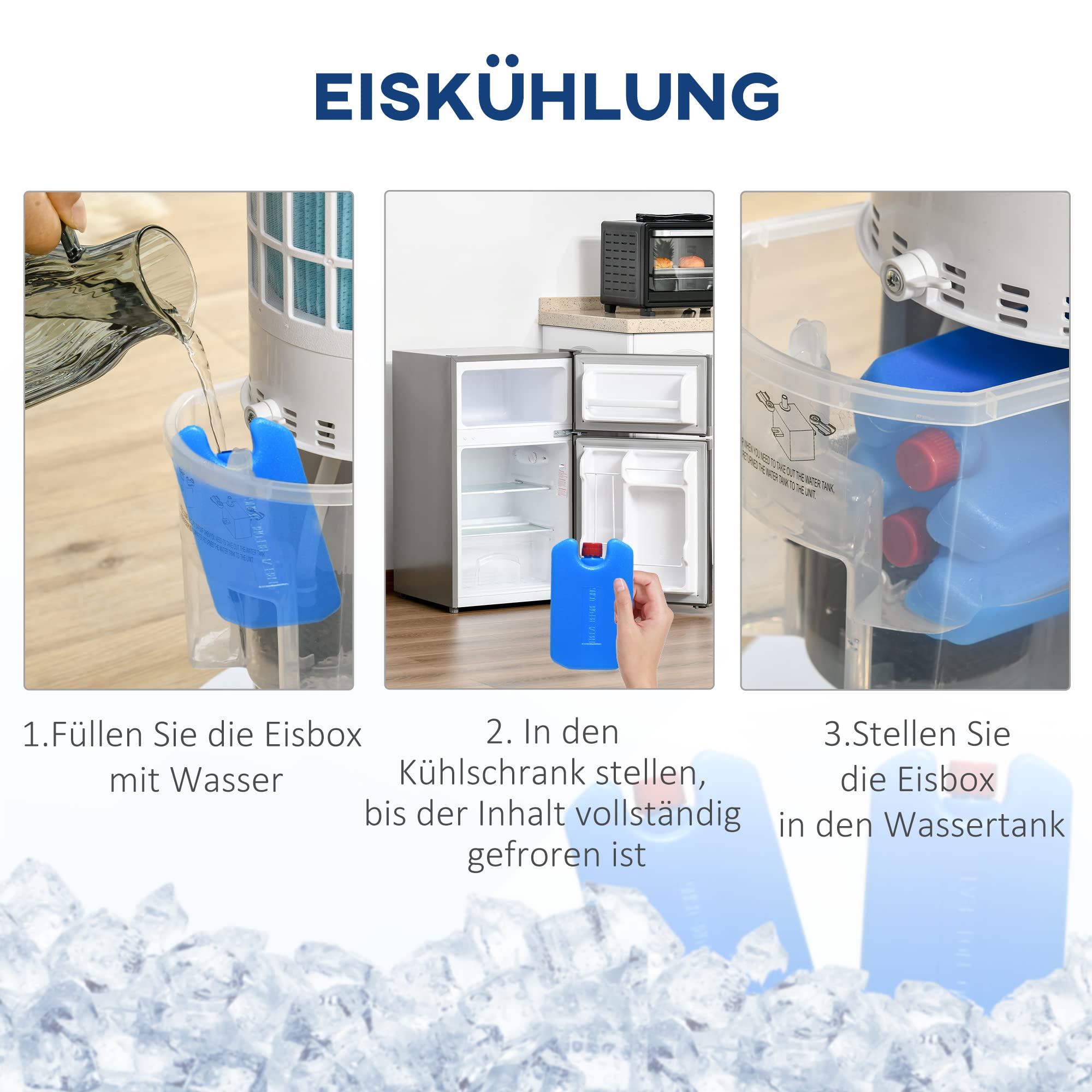 HOMCOM Luchtkoeler Met Waterkoeling Afstandsbediening Torenventilator Staande Ventilator Met Luchtbevochtiging Airconditioning 8u Timer Gebruiksruimte 20%e3%8e%a1 60w Abs Wit O30 X 1008h Cm
