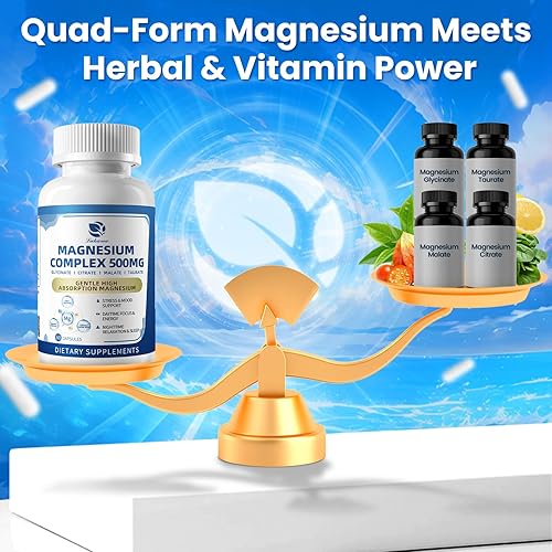 Miniatura 9 de Complejo de magnesio 500 mg  Glicinato de magnesio, citrato, malato, taurato 4 en 1, con D3, B6, B12 y mezcla de hierbas, veganas, cápsulas sin OMG