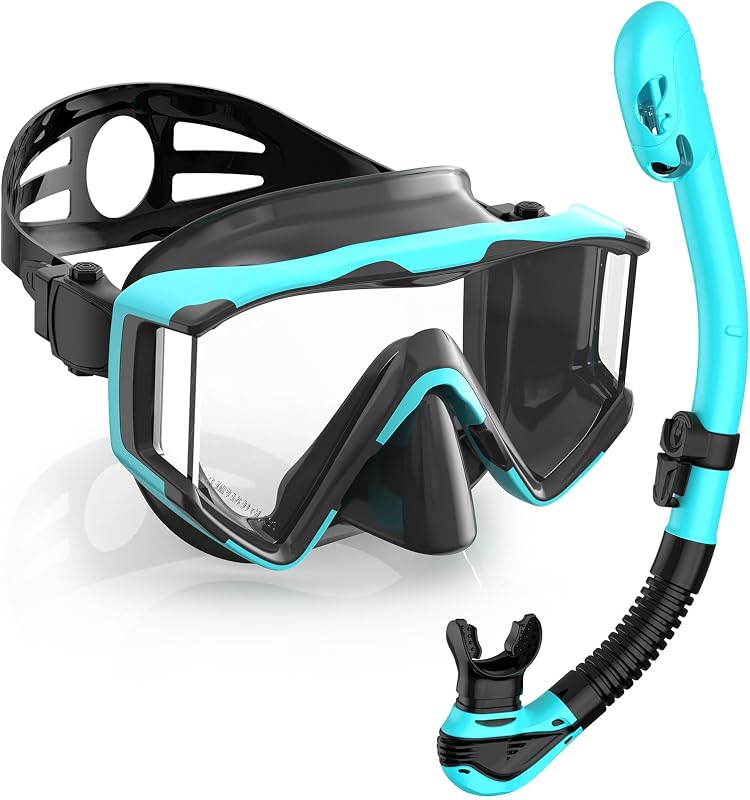 Greatever Equipo de snorkel para adultos, juego de buceo con máscara de snorkel de 3 ventanas | Vista panorámica amplia, máscara de buceo profesional antifugas, lente de PC antivaho, snorkel con superficie seca