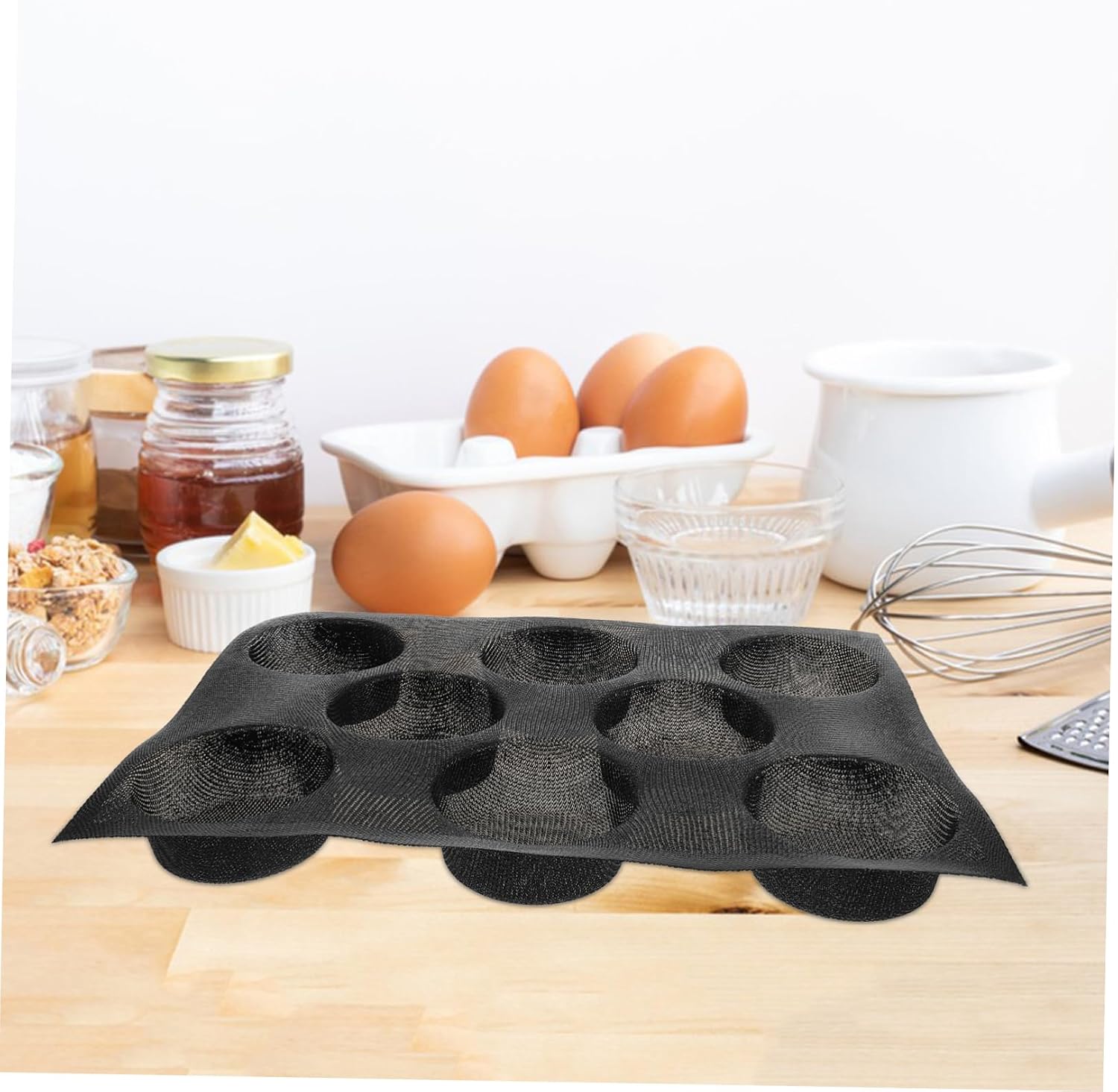 VALICLUD Cavity Hamburger Bun Baking Pan Silicone Mold Non-stick Easy Clean Versatile for Bread Burgers Cakes Black