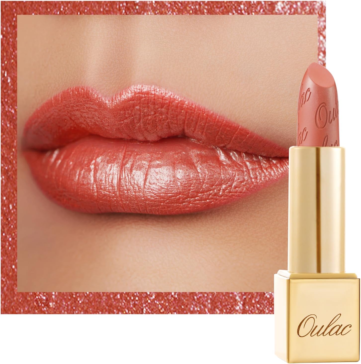 Coral Orange Lipstick for Women with Metallic 3D Shine Lightweight Hydrating Formula, High Impact Lip Color, Vegan Beauty, Full Coverage Lip Makeup, Christmas Gifts for Women, Be Happy(05)