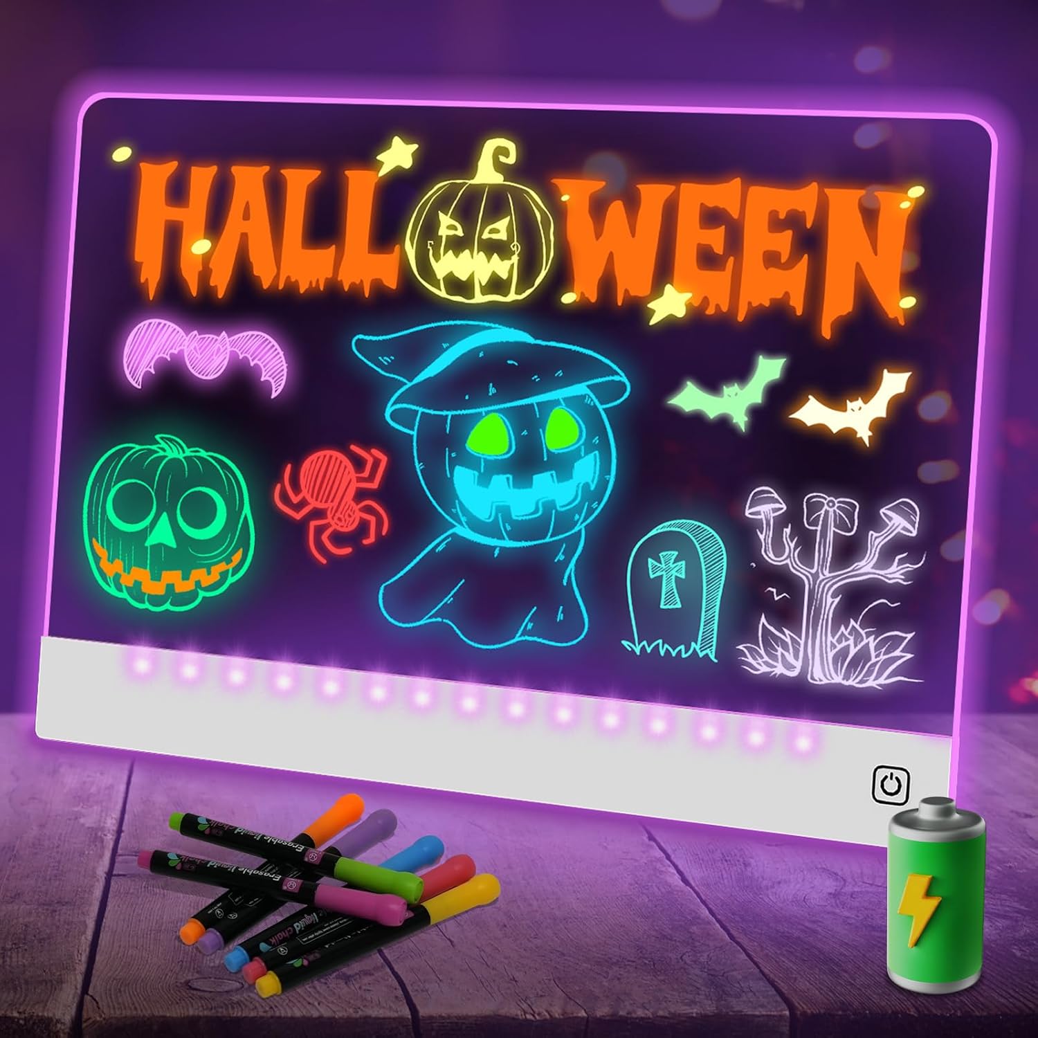 LED note board with 7 colors mini light-up doodle board