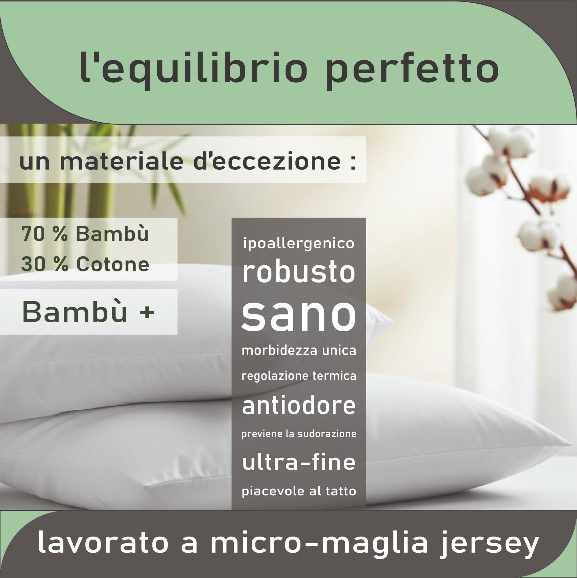 Twillie Copri Cuscino 60 x 80 (Set da 2) Bambù – Qualità Superiore – Impermeabile, Zip e Anti-Acne – con Cotone Naturale, Trattamento Svizzero Sanitized® Anti-Acari Antibatterico – Made in UE