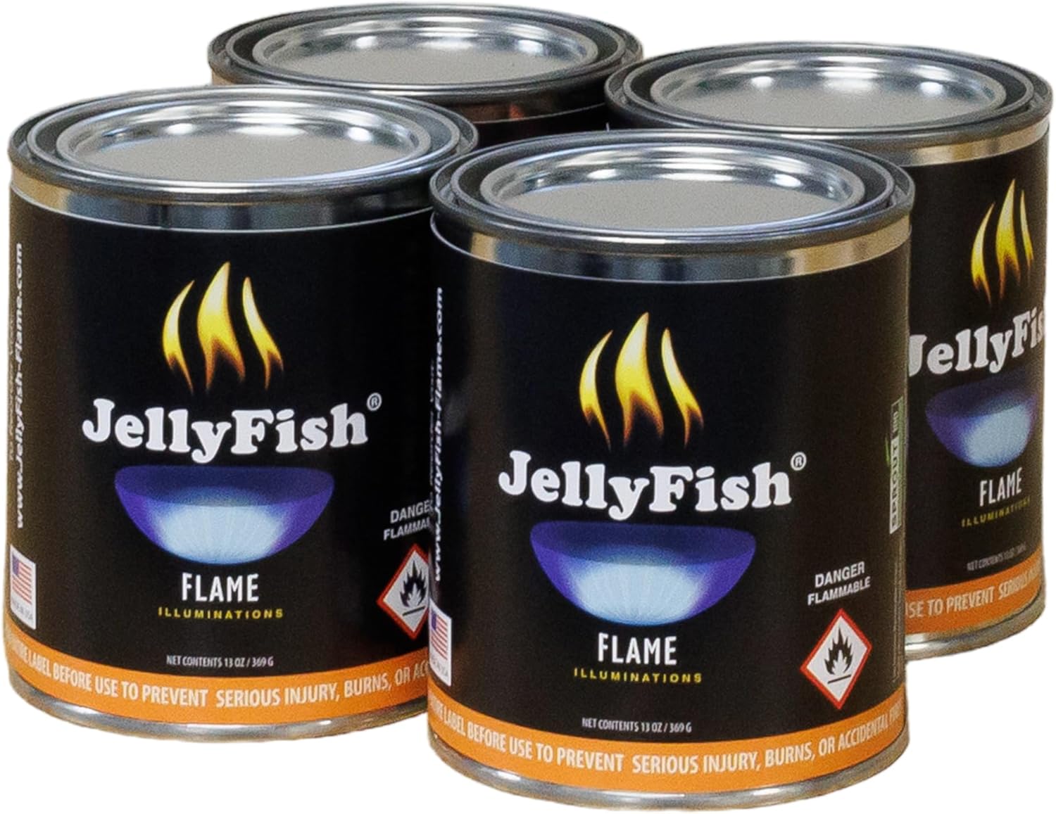 Real JellyFish Flame Premium Gel Fuel 4 Cans Indoor or Outdoor Made in USA 13oz