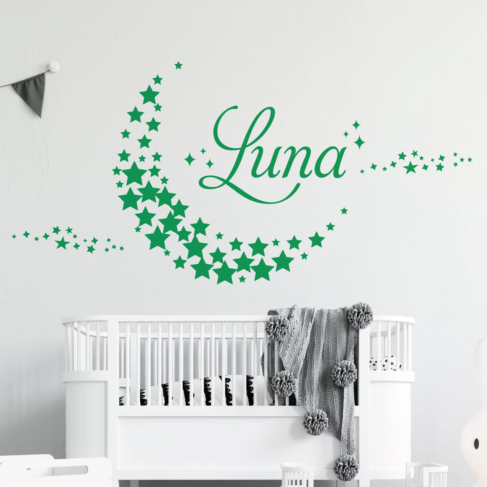Personalised Name - Moon Made of Stars - Nursery Vinyl Wall Decal Sticker [Medium] [Cactus]