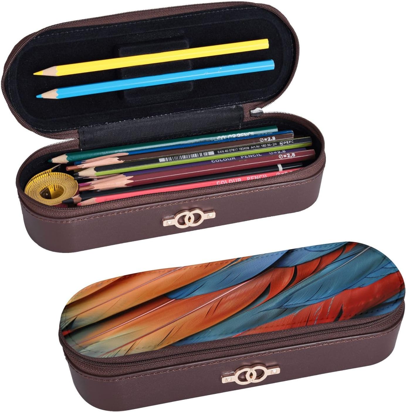 Red feathers Leather Multi Slot Pen Storage Case image 2
