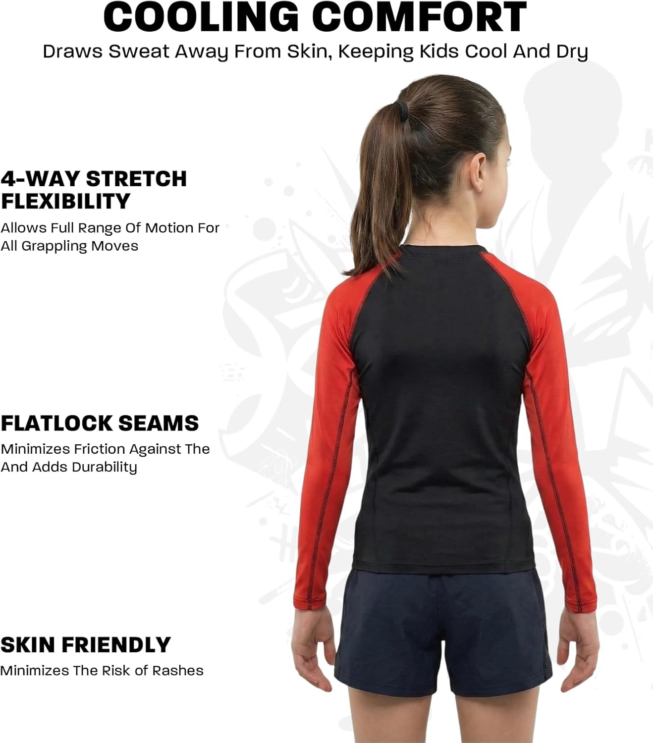 Exxact Sports Kids BJJ Rash Guard Long Sleeve, Ranked No Gi Jiu Jitsu Compression Shirt for Boys & Girls for MMA, Wrestling - Image 4