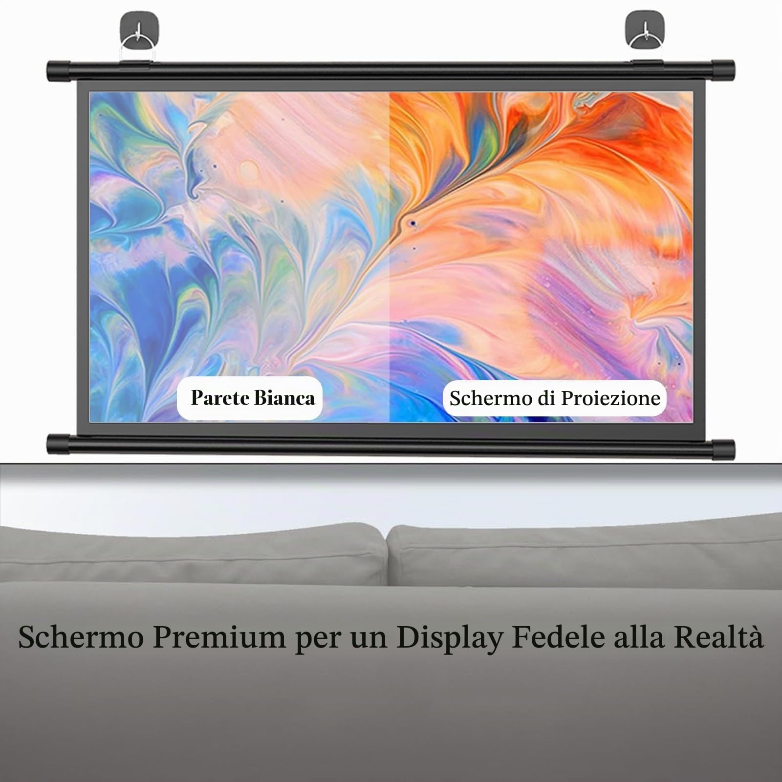 Schermo Proiettore 60/72 Pollici 16:9, Telo Per Proiettore Motorizzato, Telo Per Proiettore, 4: 3 HD, Pieghevole, Per Proiezioni Video, Con Gancio Adesivo, Per Casa, Feste, Ufficio, Aule(16:9,60in)