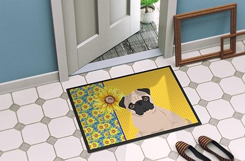Miniatura 4 de Caroline's Treasures WDK5472MAT - Tapete de verano con diseño de girasoles y pug cervatillo de 18 x 27 pulgadas, para interiores y exteriores, para