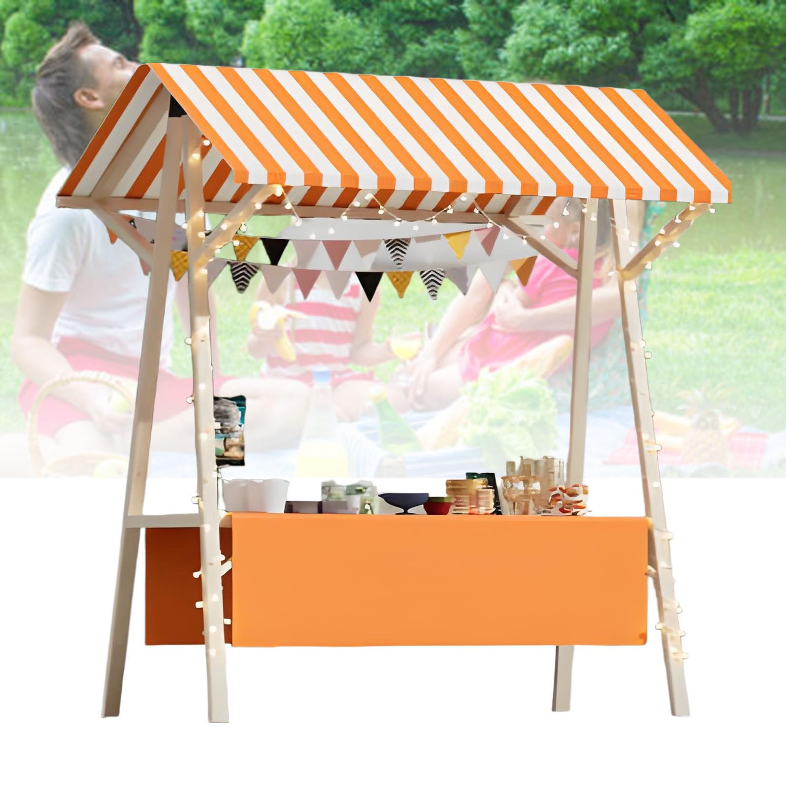 Carrello pieghevole in legno per venditori, bancarella alimentare all'aperto con tettuccio, perfetto per mercati agricoli e street food, espositore portatile 150 x 60 x 20 cm
