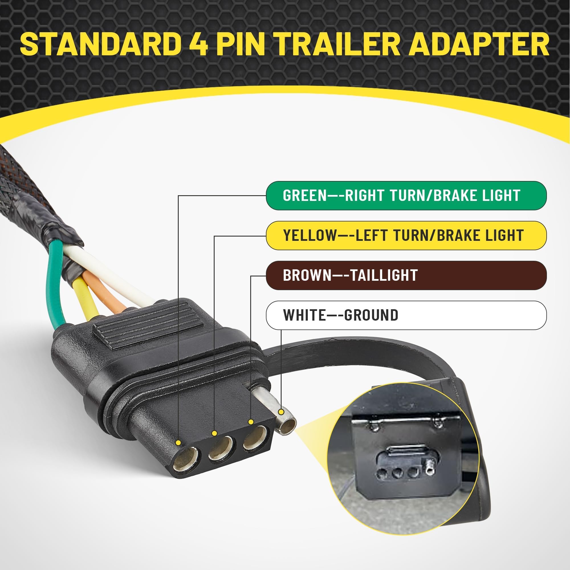 4-Way Trailer Wiring Harness For RAV4 2019-2024 & RAV4 Prime – Plug & Play Flat Connector, Easy Installation Kit