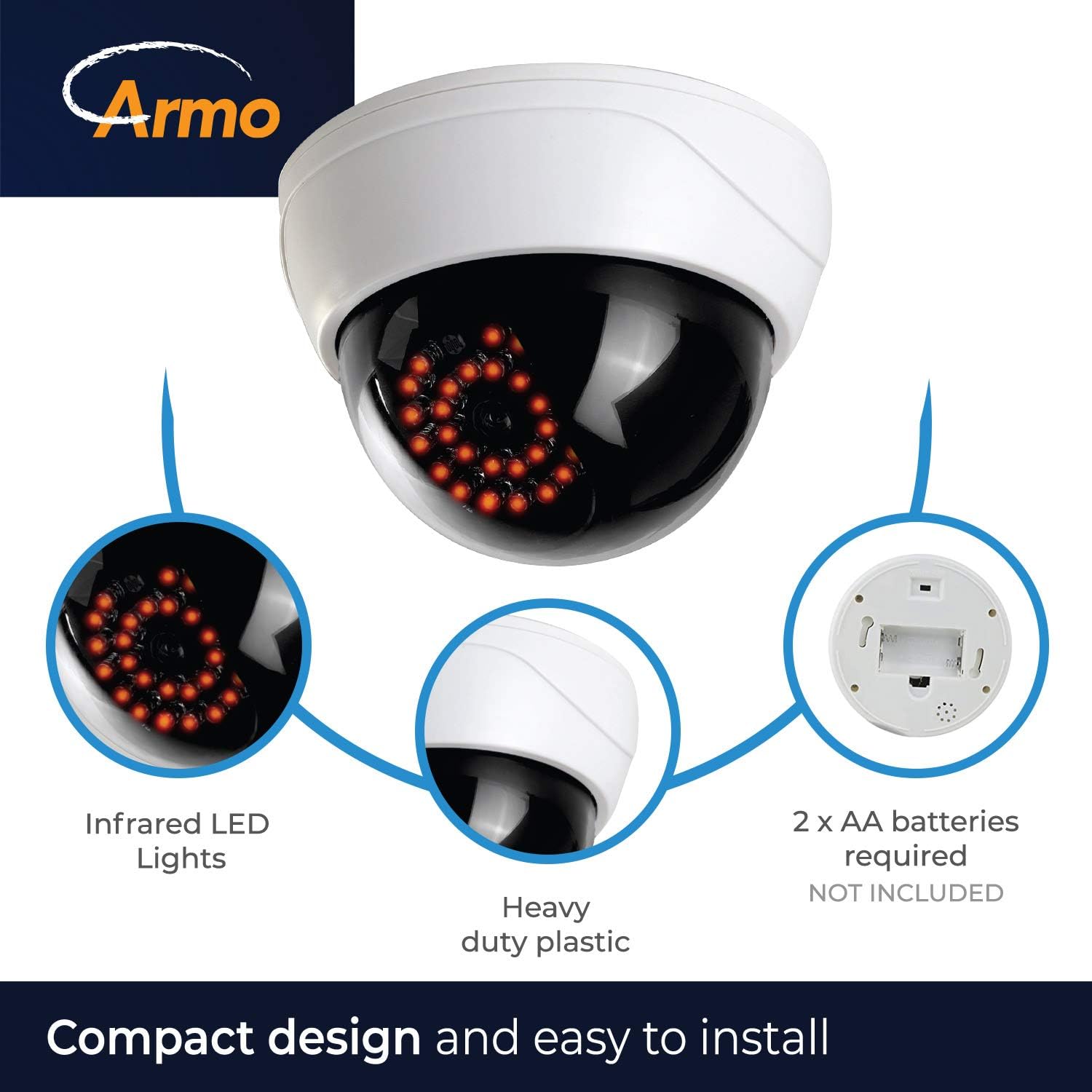 (4 Pack) Fake Security Camera CCTV Fake Dome Camera with Realistic Look Recording Red LED Light Indoor and Outdoor Use, for Homes & Business- by Armo