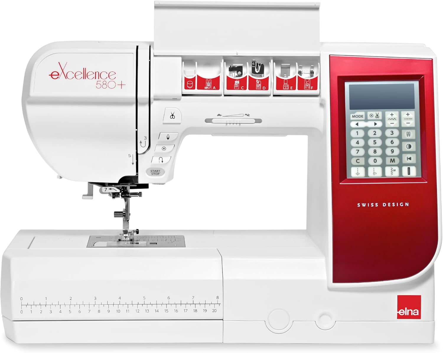 Elna eXcellence 580+ Fashion & Decor edition computerized Sewing Machine w/ 120 Built-in Stitches, Large Sewing Bed (8.2" workspace), 13 included Presser Feet & Extra-Wide Extension Table Included