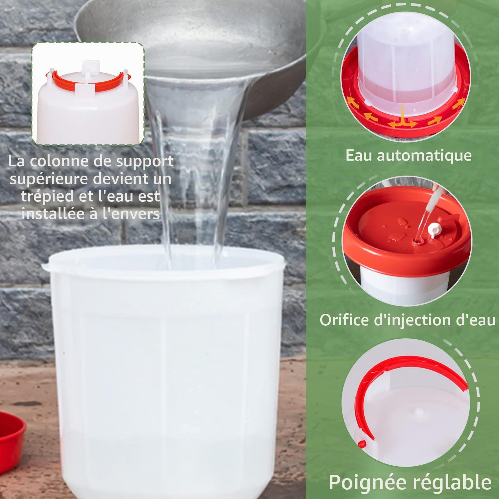 Lot de 2 abreuvoirs économiques et mangeoire économique de 3 kg Rouge et blanc