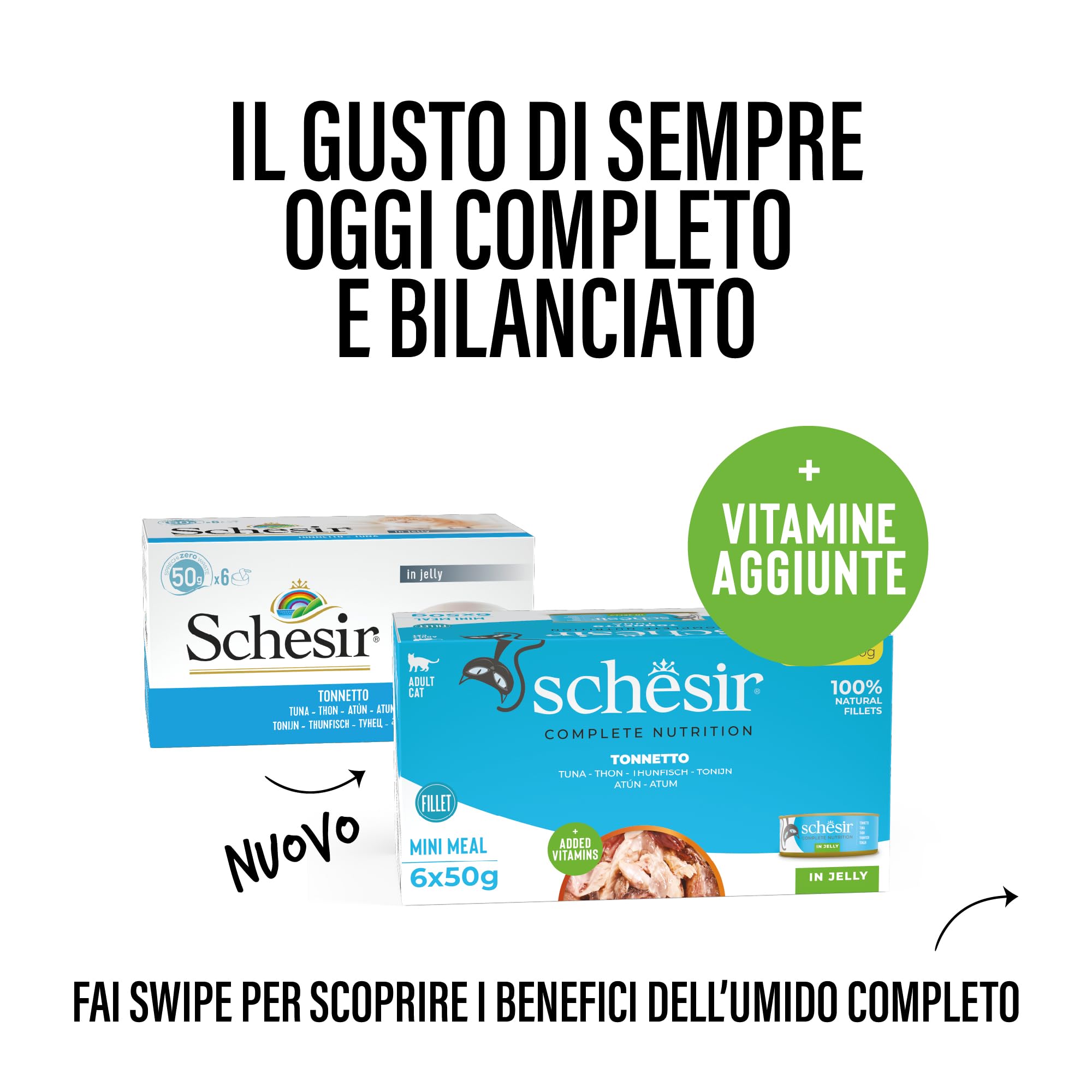 Schesir, Thon en gelée, Nourriture Humide pour Chats en gelée, 8 x 6 boîtes de 50 g