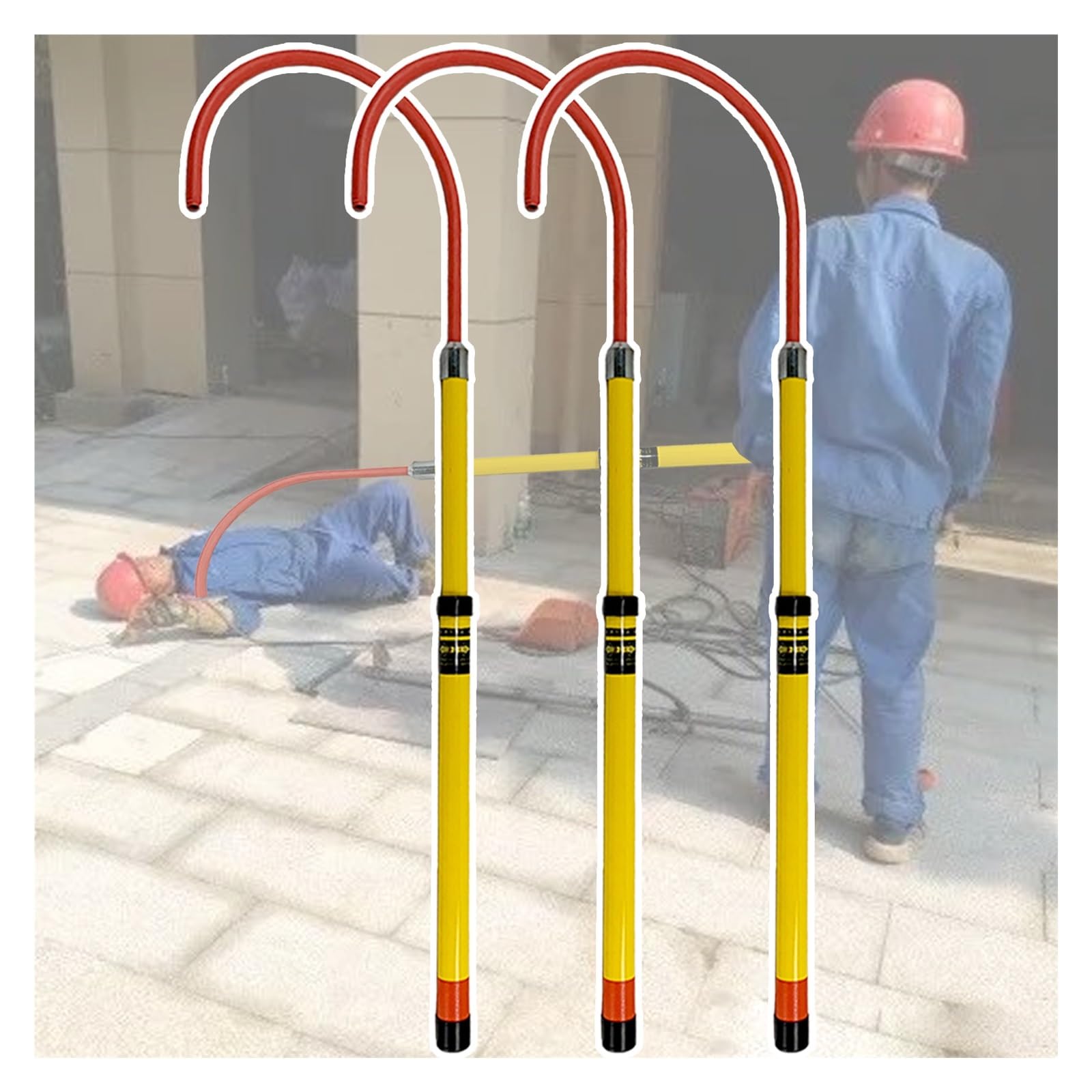 2 3 pezzi gancio di salvataggio elettrico di sicurezza con palo estensibile, robusto palo in fibra di vetro isolato per cantieri/sottostazioni, gancio di salvataggio ad alta tensione (3 pezzi, 1,3-4 m
