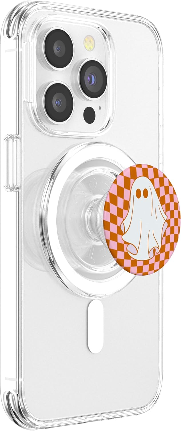 Retro Groovy Checkered Checkerboard Ghost Halloween PopSockets PopGrip for MagSafe - Image 4