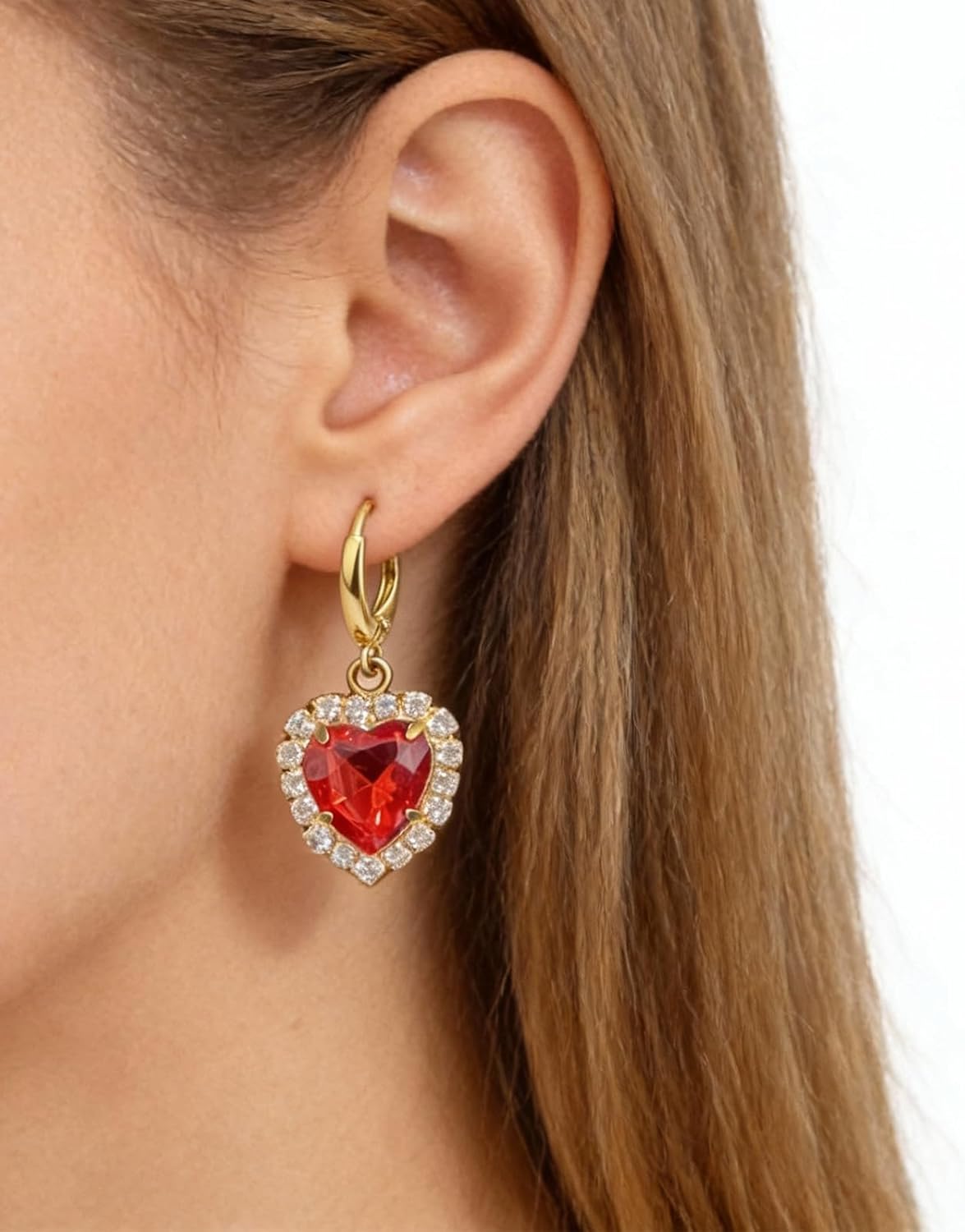Valentine Earrings for Women Red Heart Rhinestone Dangle Earrings Valentines Day Gifts - Image 8