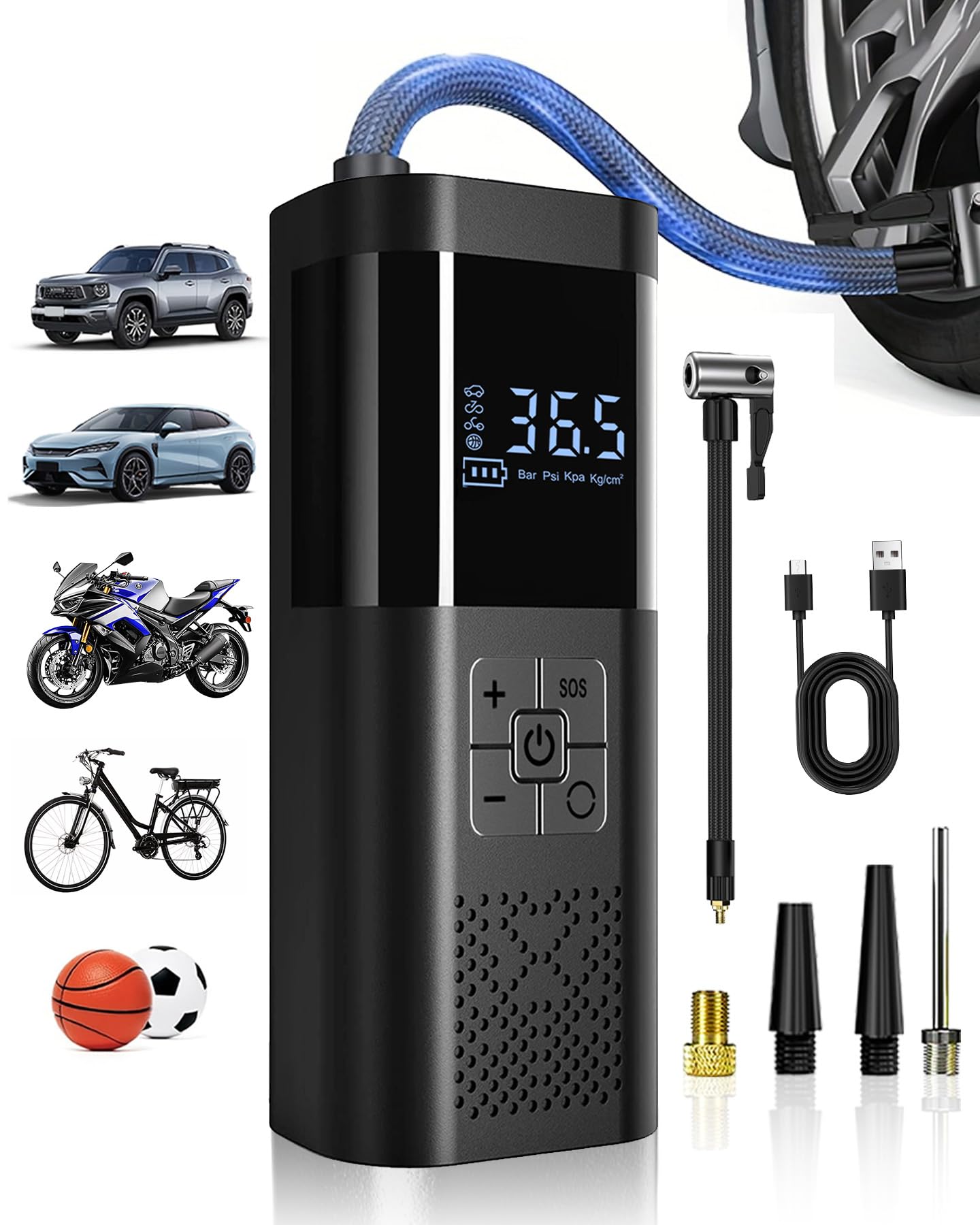 TEMOLA Tire Inflator Portable Air Compressor, Air Pump for Car Tires 150PSI Cordless Air Compressor Portable with Pressure Gauge, Electric Tire Pump Car Accessories for Motorcycle Bicycle