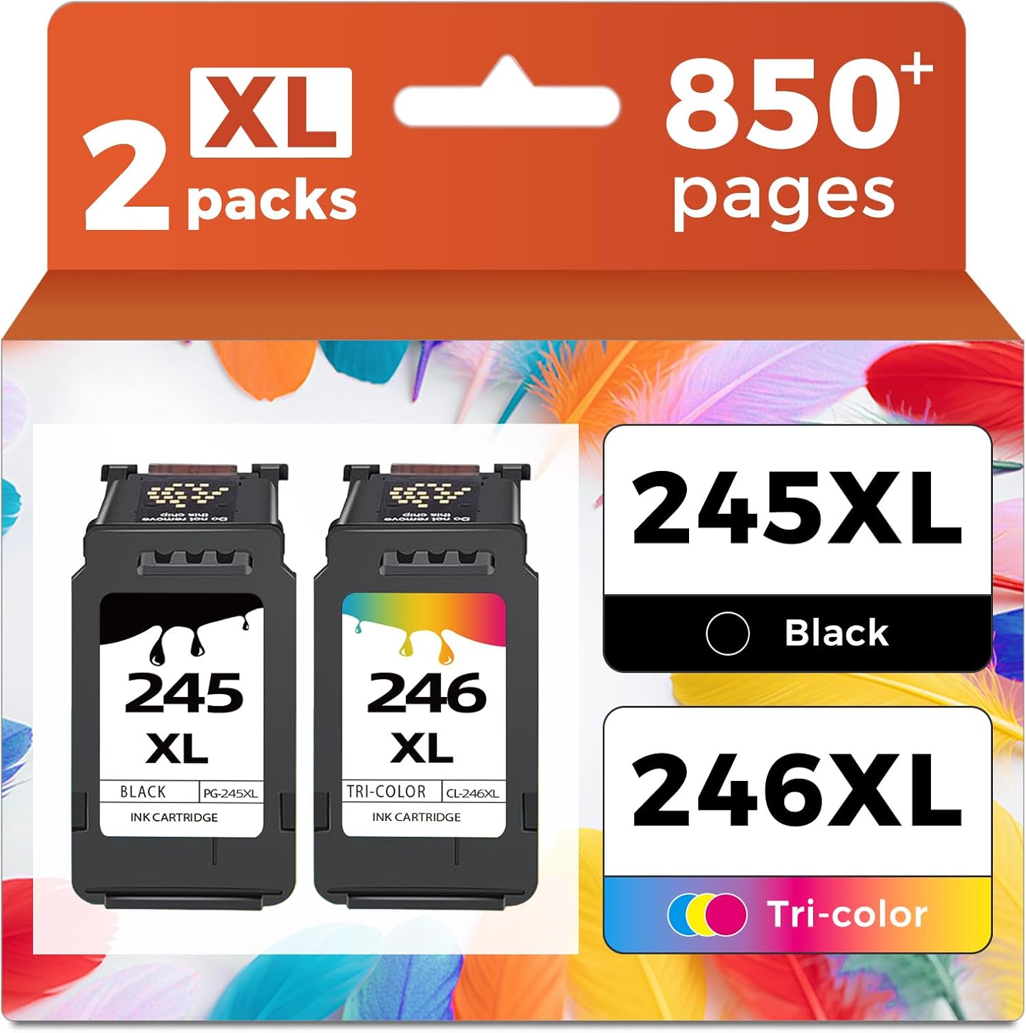245XL 246XL Combo Pack Replacement for Canon Ink 245 246 XL PG245 CL246 PG245XL CL246XL to MX490 MG2522 MX492 TR4520 TR4500 MG2520 TS3300 TS3322 MG2525 TR4522 TS3100 TS3122 TS3320 (Black Color 2-Pack)