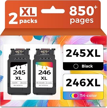 245XL 246XL Combo Pack Replacement for Canon Ink 245 246 XL PG245 CL246 PG245XL CL246XL to MX490 MG2522 MX492 TR4520 TR4500 MG2520 TS3300 TS3322 MG2525 TR4522 TS3100 TS3122 TS3320 Black Color 2-Pack