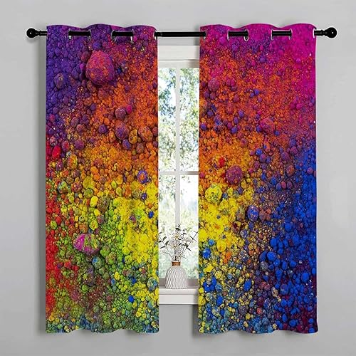 Cortina para Dividir Habitacion Colorful Stone Grommet Short Cortinas para Closet Sin Puerta Boho Drapes 55Inch Width by 45Inch Length,2 Panels
