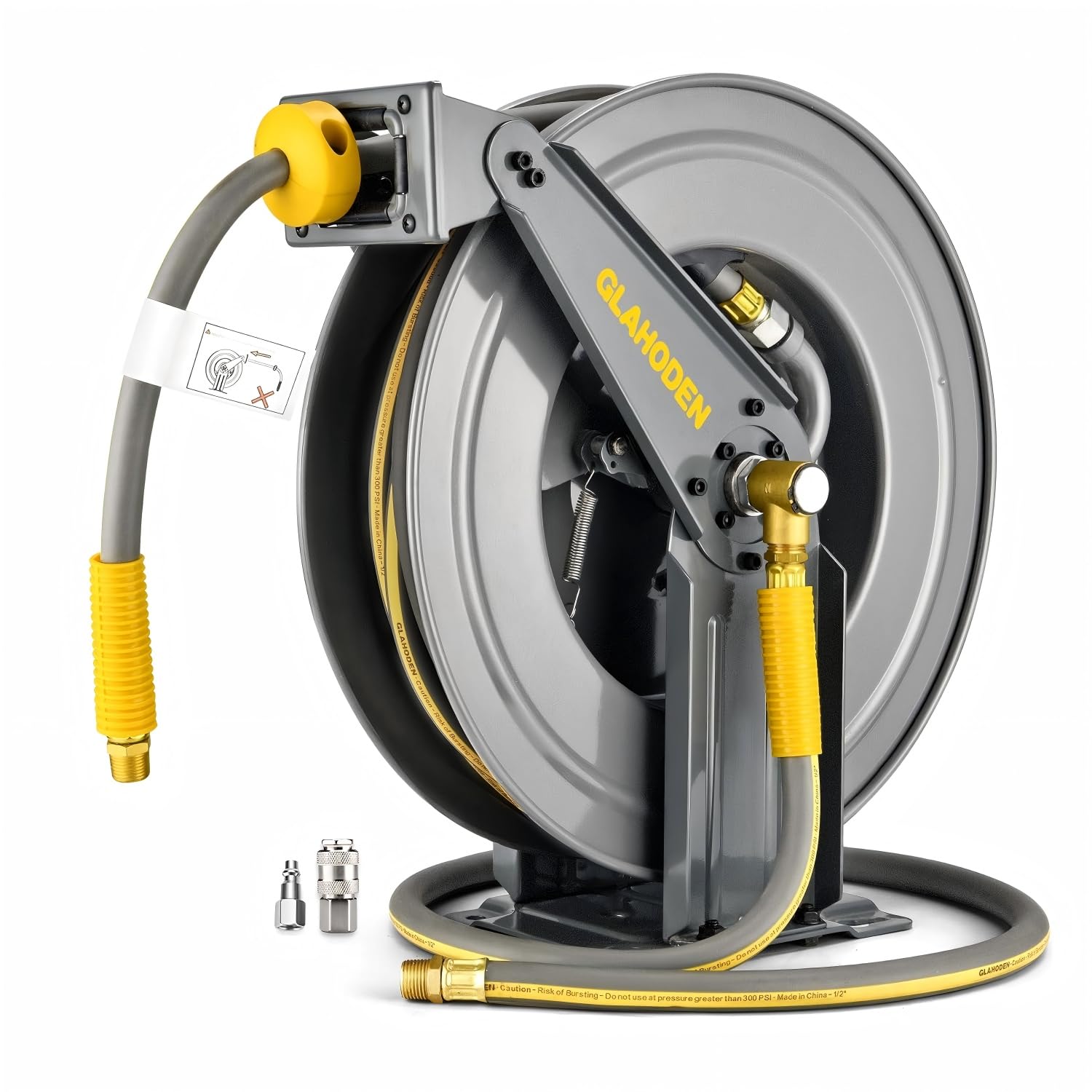GLAHODEN Enrouleur de tuyau à air rétractable à double bras - 20 m - En acier robuste - Avec câble de 1,5 m de long - Maximum 20 bar