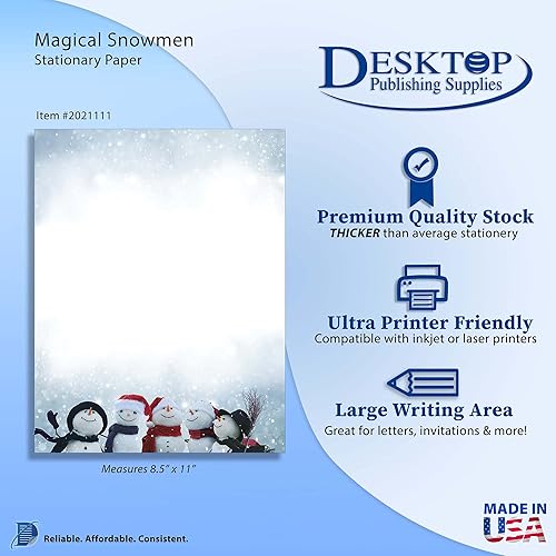 Miniatura 2 de Magical Snowmen - Papel de papelería de Navidad, 50 hojas con membrete para eventos de invierno