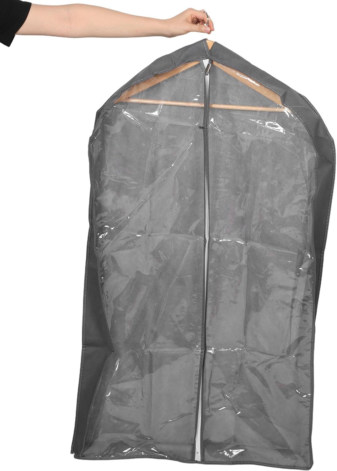 VILLCASE Garment Bags Dust Covers for Hanging Clothes 4pcs Large Gray Reusable Zippered Coat Protectors for Suit Dress Jacket Closet Storage