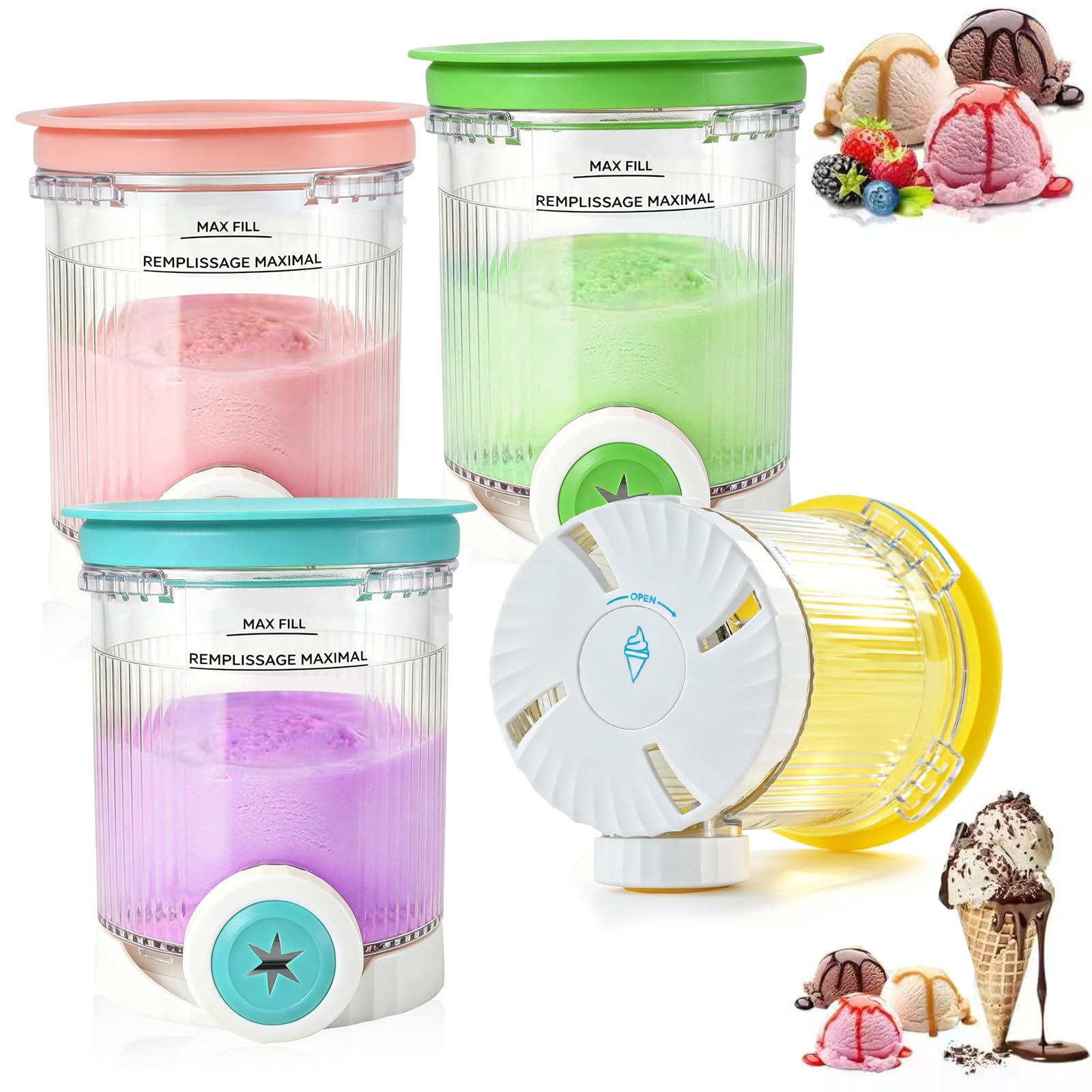 Ninja Creami Behälter für Ninja Creami Swirl, 4 Stück 408ML Behälter mit Farbigen Dichtdeckeln für Ninja Creami Scoop & Swirl Kompatibel mit NC700 NC701EU, BPA-Frei, Spülmaschinenfest