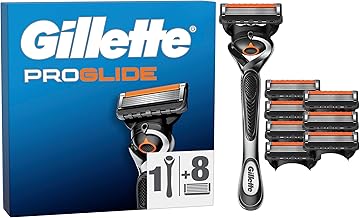 Gillette ProGlide Men’s Razor, 8 Blade Refills, 5 Anti-Friction Blades, FlexBall Technology, Precision Trimmer, Long Lasting Close Shave, Enhanced Lubrastrip, Facial Hair Styling