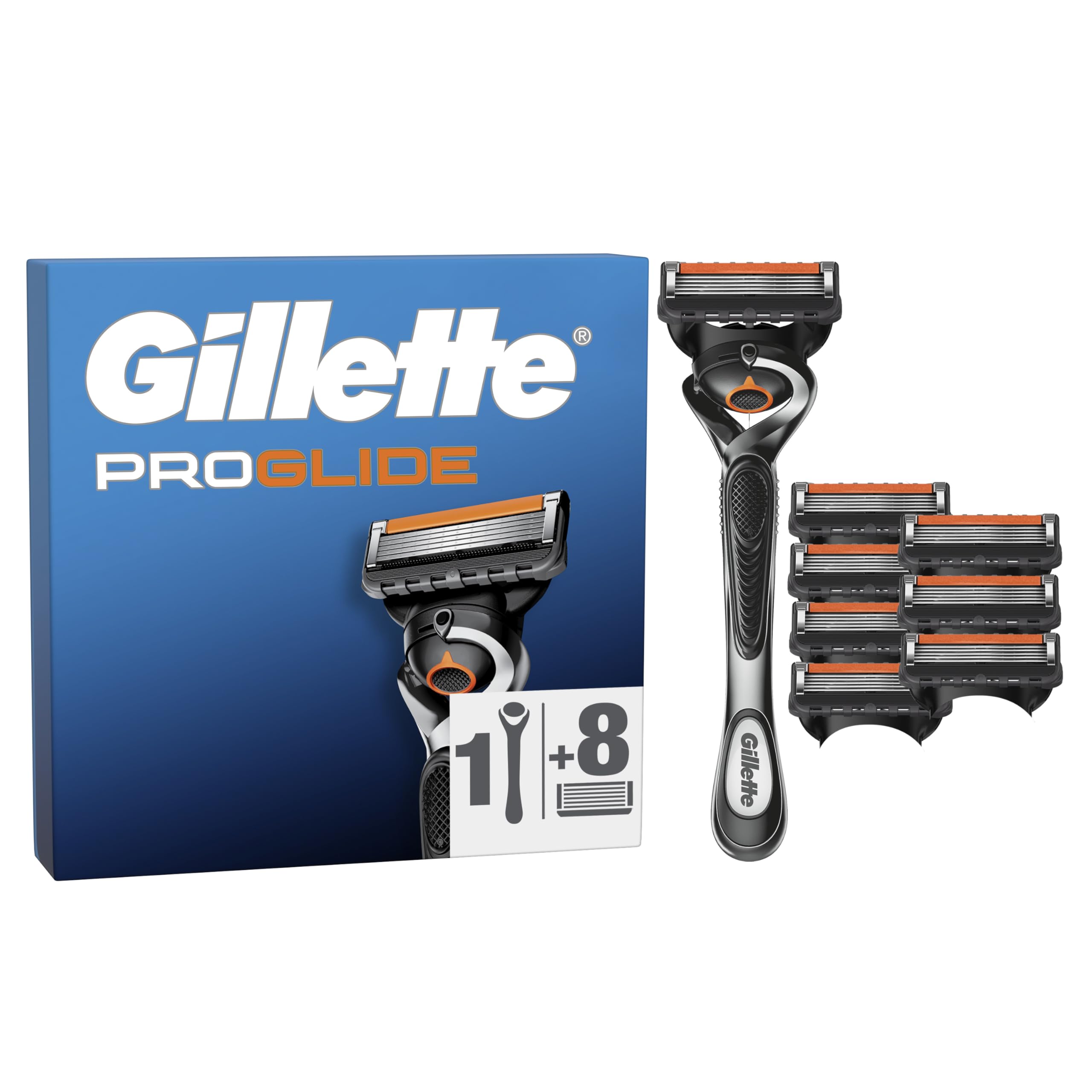 Gillette ProGlide Men’s Razor - 8 Blades, With 5 Anti-Friction Blades For A Close, Long-Lasting Shave