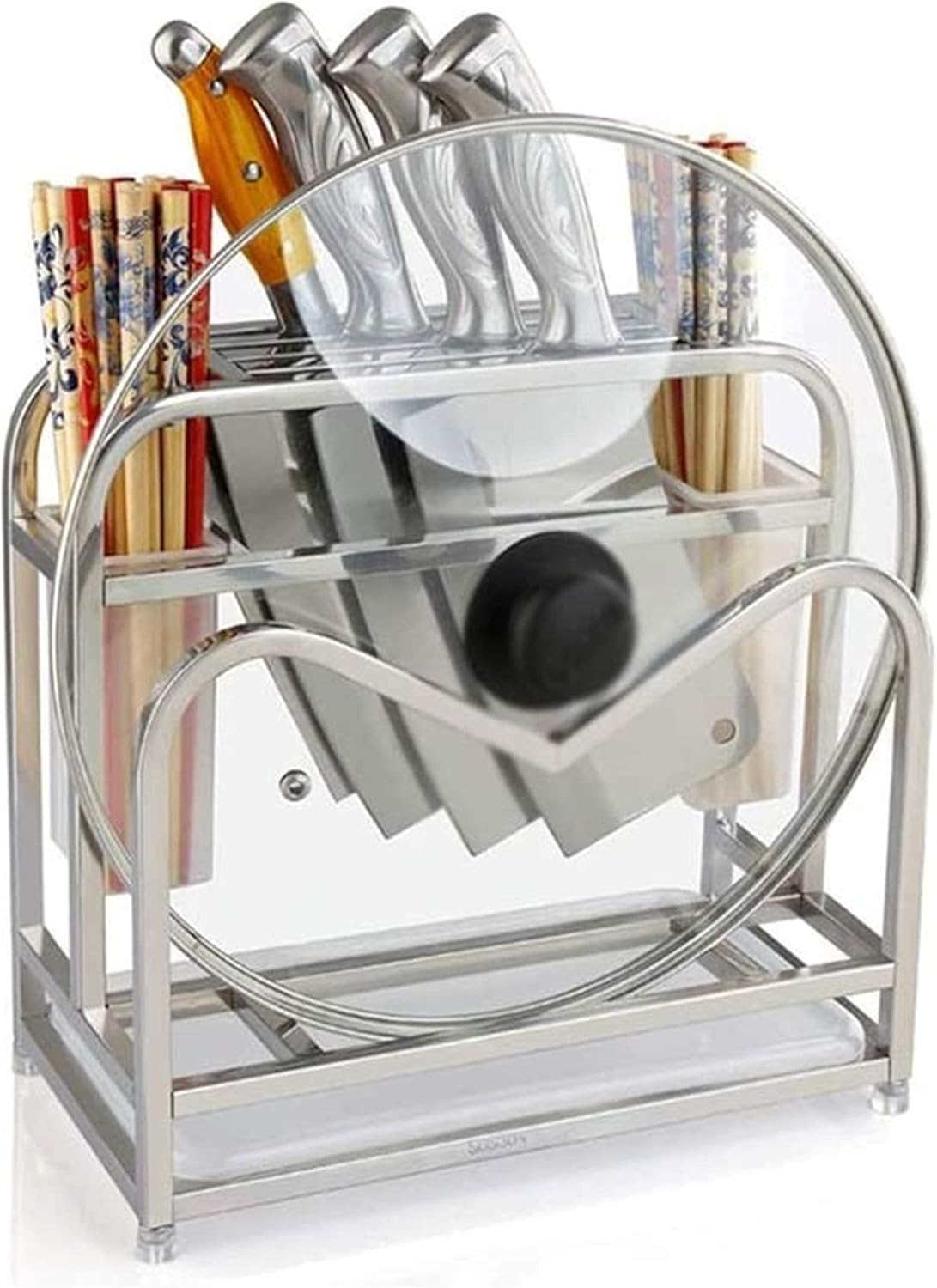 Stainless Steel Pot Lid Drain Rack Multi-Function Kitchen Warp Knife Rack Storage Rack Cutting Board Rack Counter Organizer