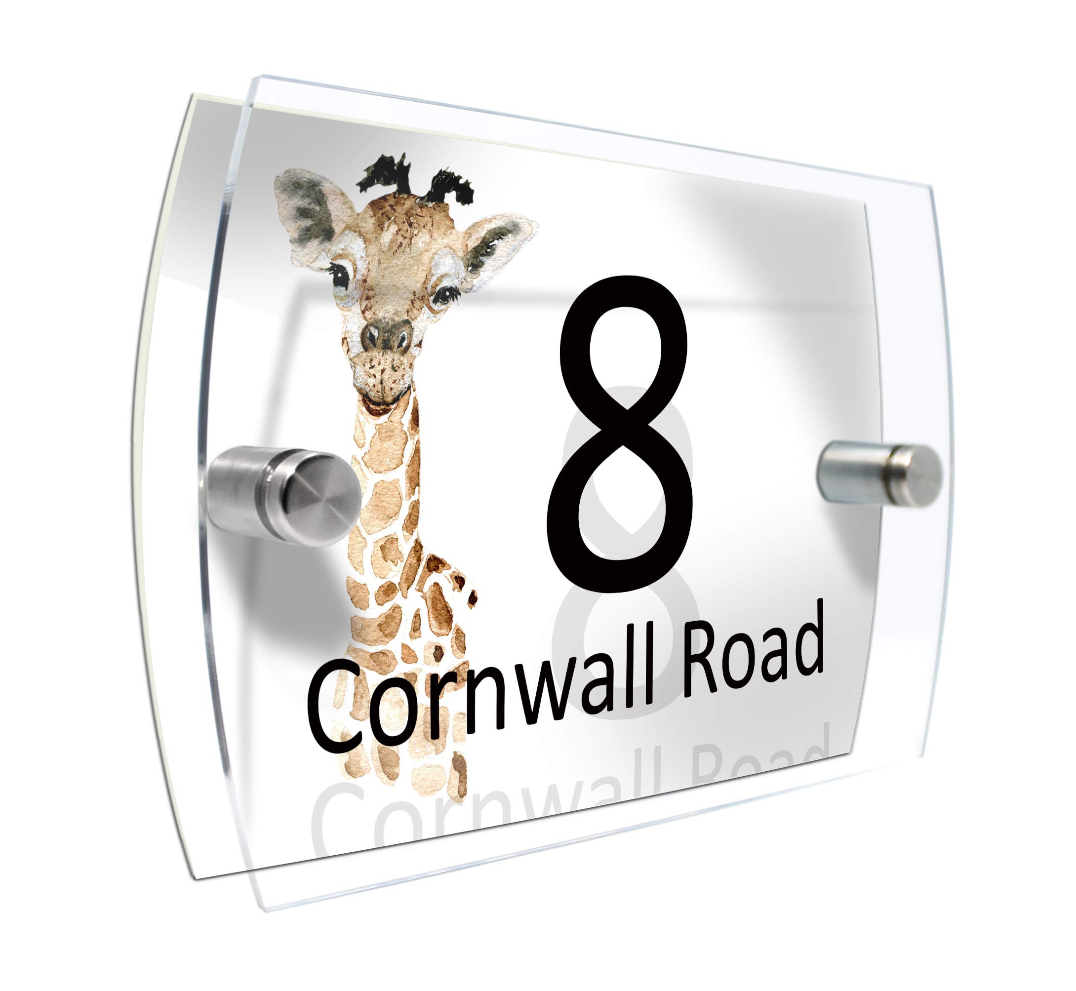 Colourbat Giraffe Watercolour Animals Personalised Modern House Number Sign Name And Number Street Wall Plaque (Giraffe)