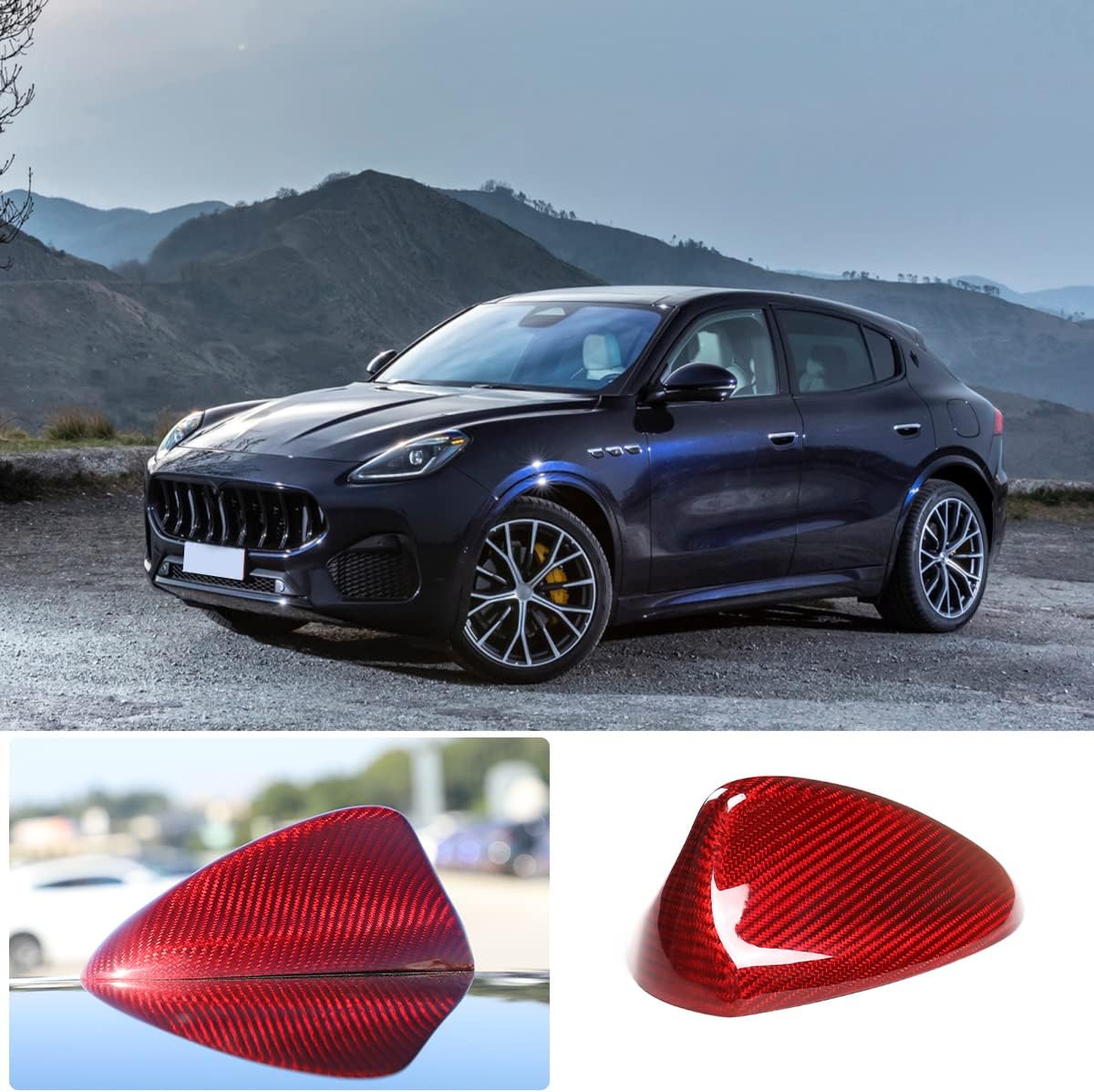 Car Antenna Base Cover Trim Fit for Mase*rati Grecale 2022, Side Antenna Base Bezel Cover Antenna Mount Decoration,Real Carbon Fiber (Red)