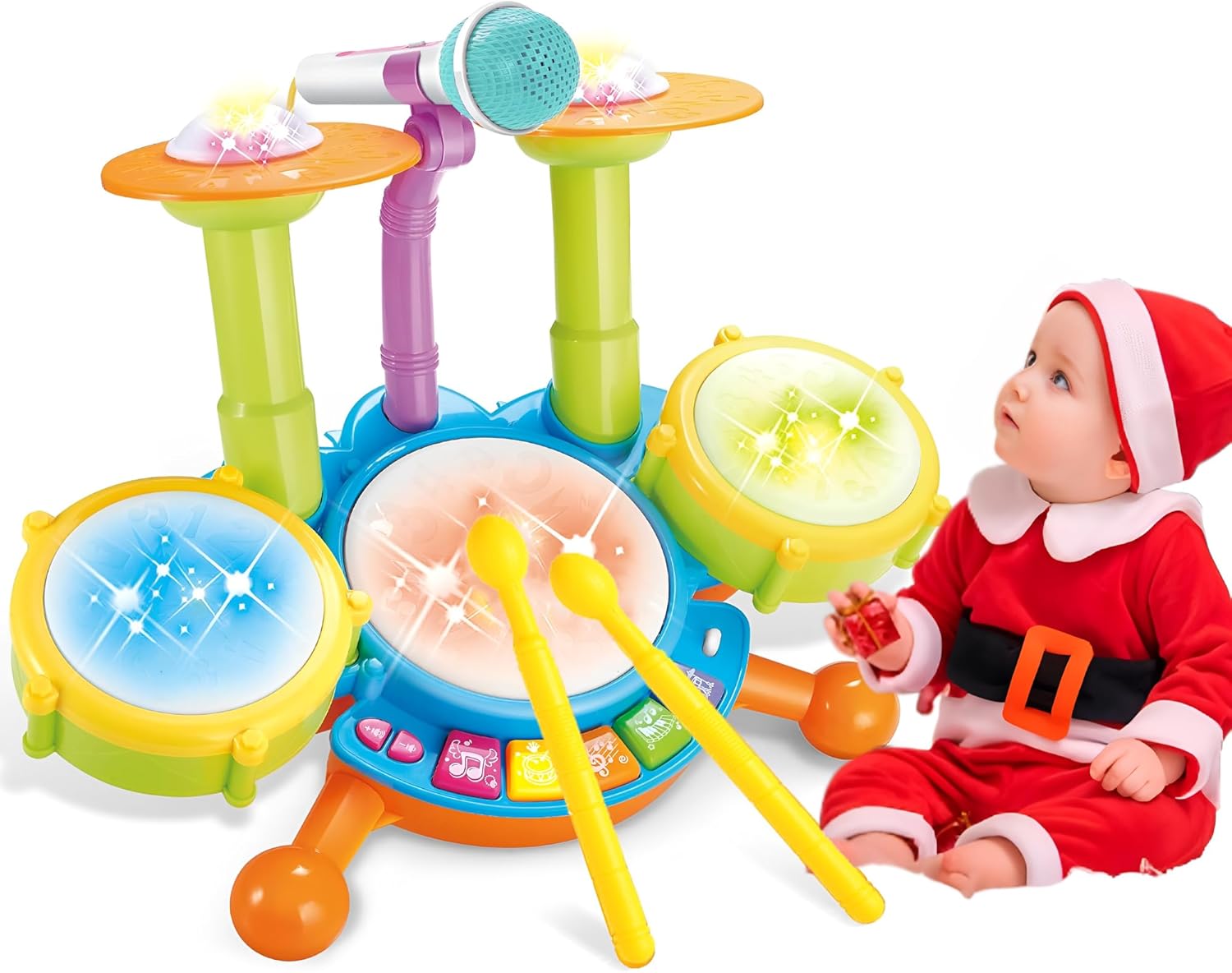 Drum Set for Toddlers 1-3, Baby Drum Set 1 Year Old with Microphone Light Up, Kid Toddler Drums Toys for 1 2 3 Year Old Boy Birthday Christmas for Babies Boy Girl 6 12 18 Month